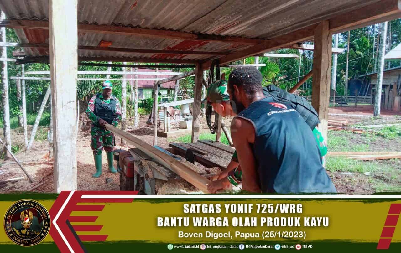 Tingkatkan Perekonomian Masyarakat di Perbatasan, Satgas Yonif 725/Wrg Bantu Warga Olah Produk Kayu