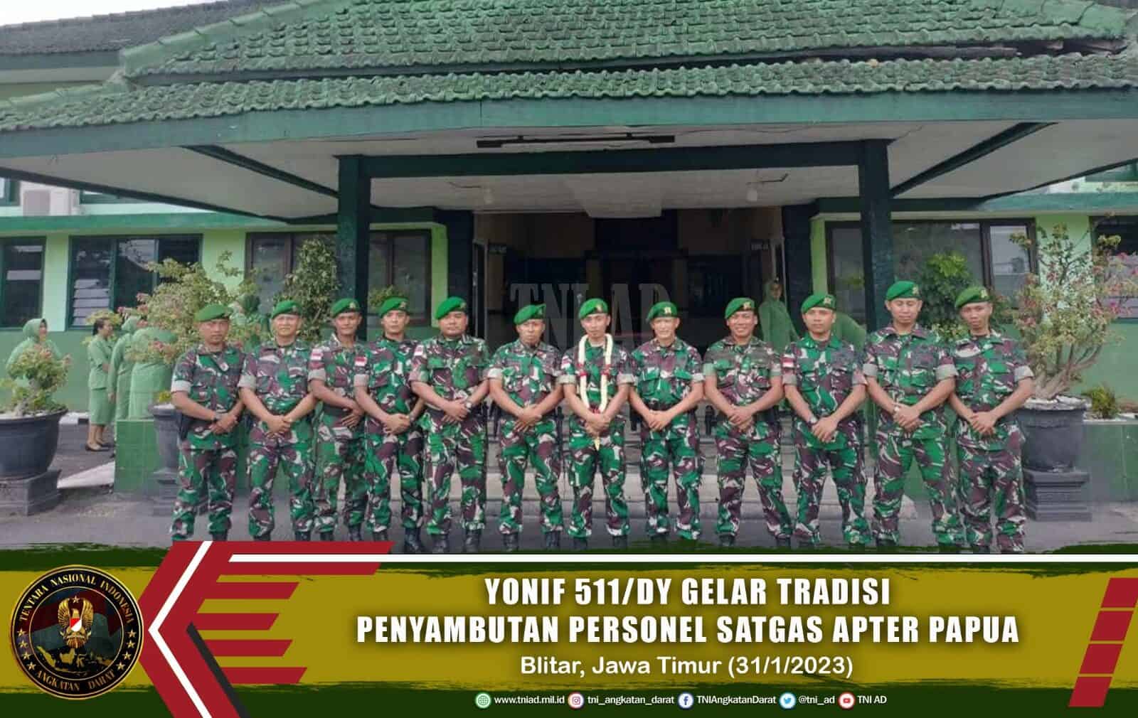 Yonif 511/DY Gelar Tradisi Penyambutan Personel Satgas Apter Papua