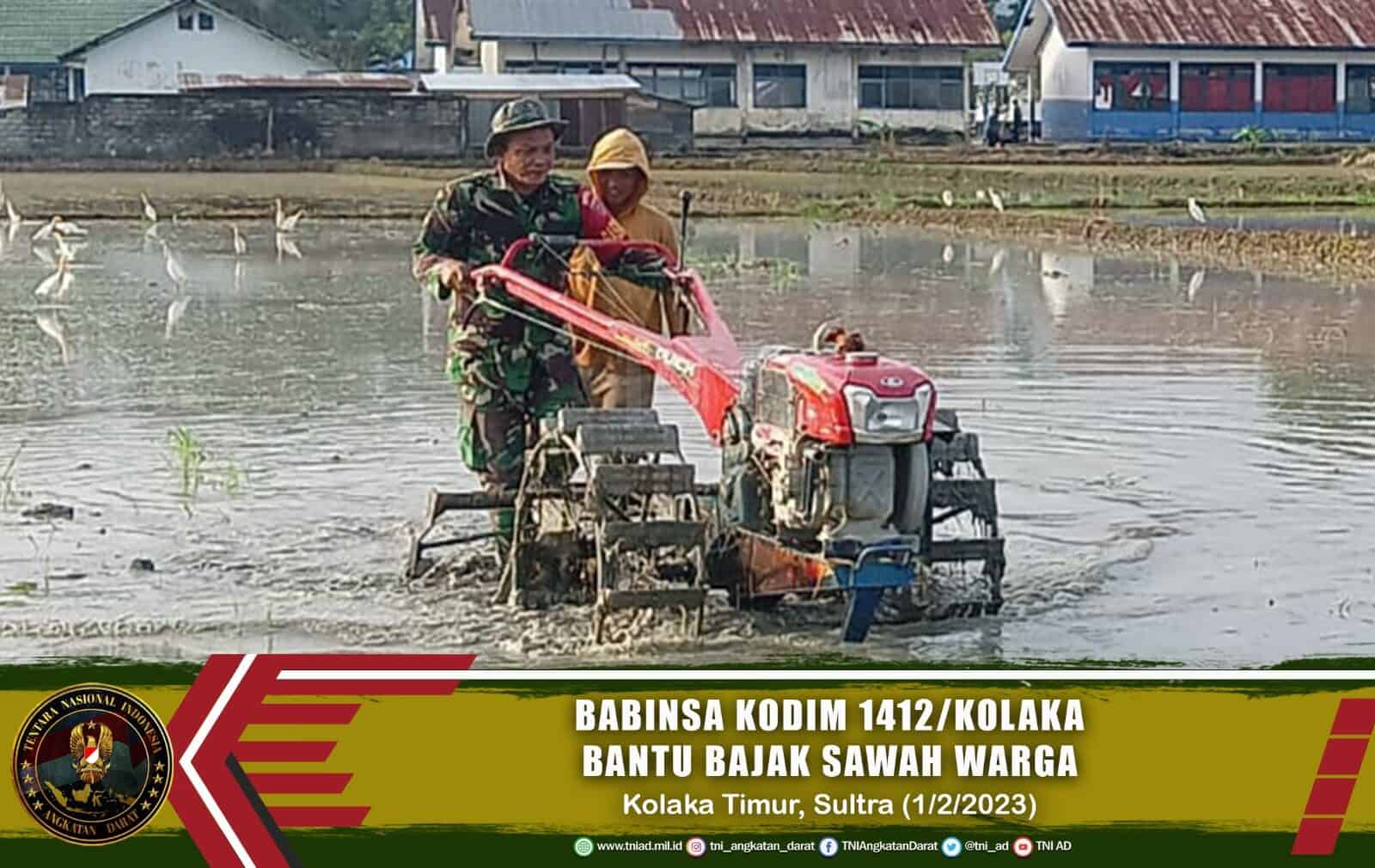 Babinsa Koramil 01/Tirawuta Kodim 1412/Kolaka Turun Langsung Bantu Bajak Sawah Warga