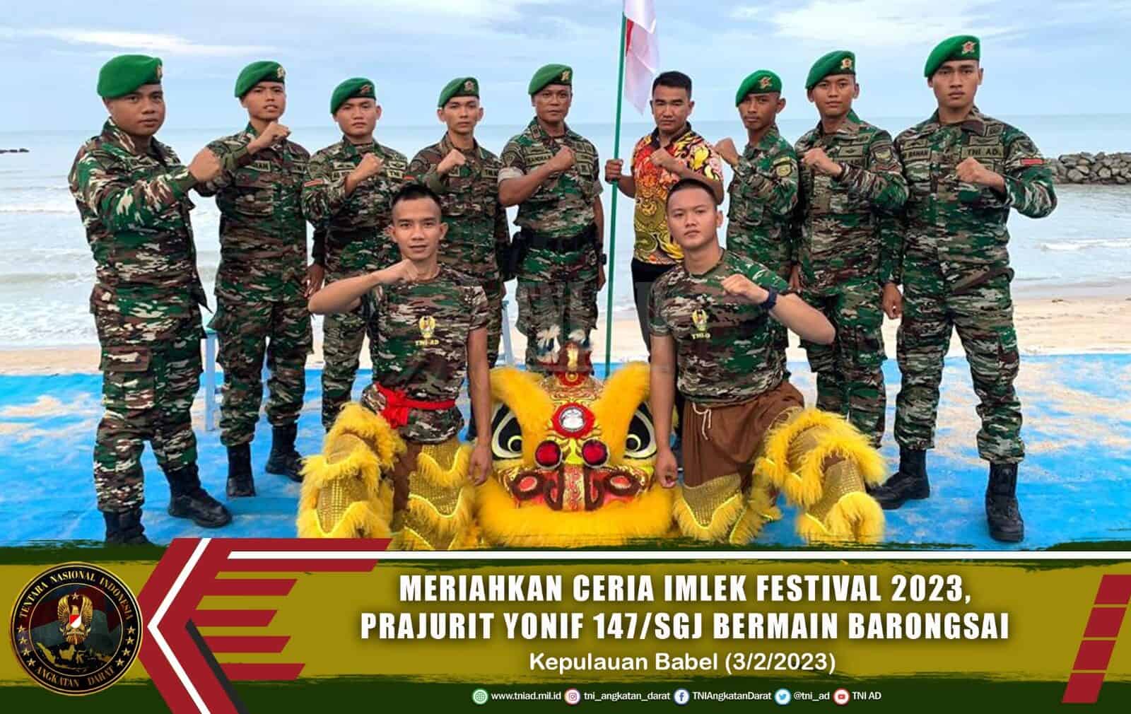 Meriahkan Ceria Imlek Festival 2023, Prajurit Yonif 147/SGJ Bermain Barongsai