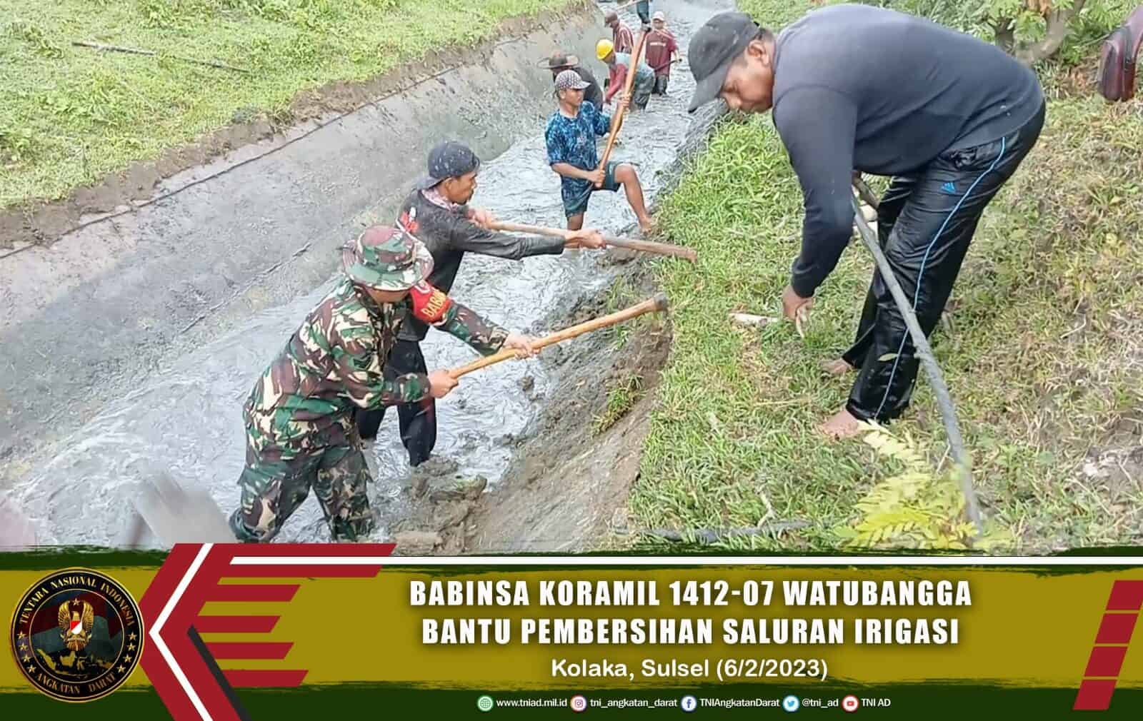 Babinsa Koramil 07/Watubangga Kodim 1412/Kolaka Bantu Pembersihan Saluran Irigasi