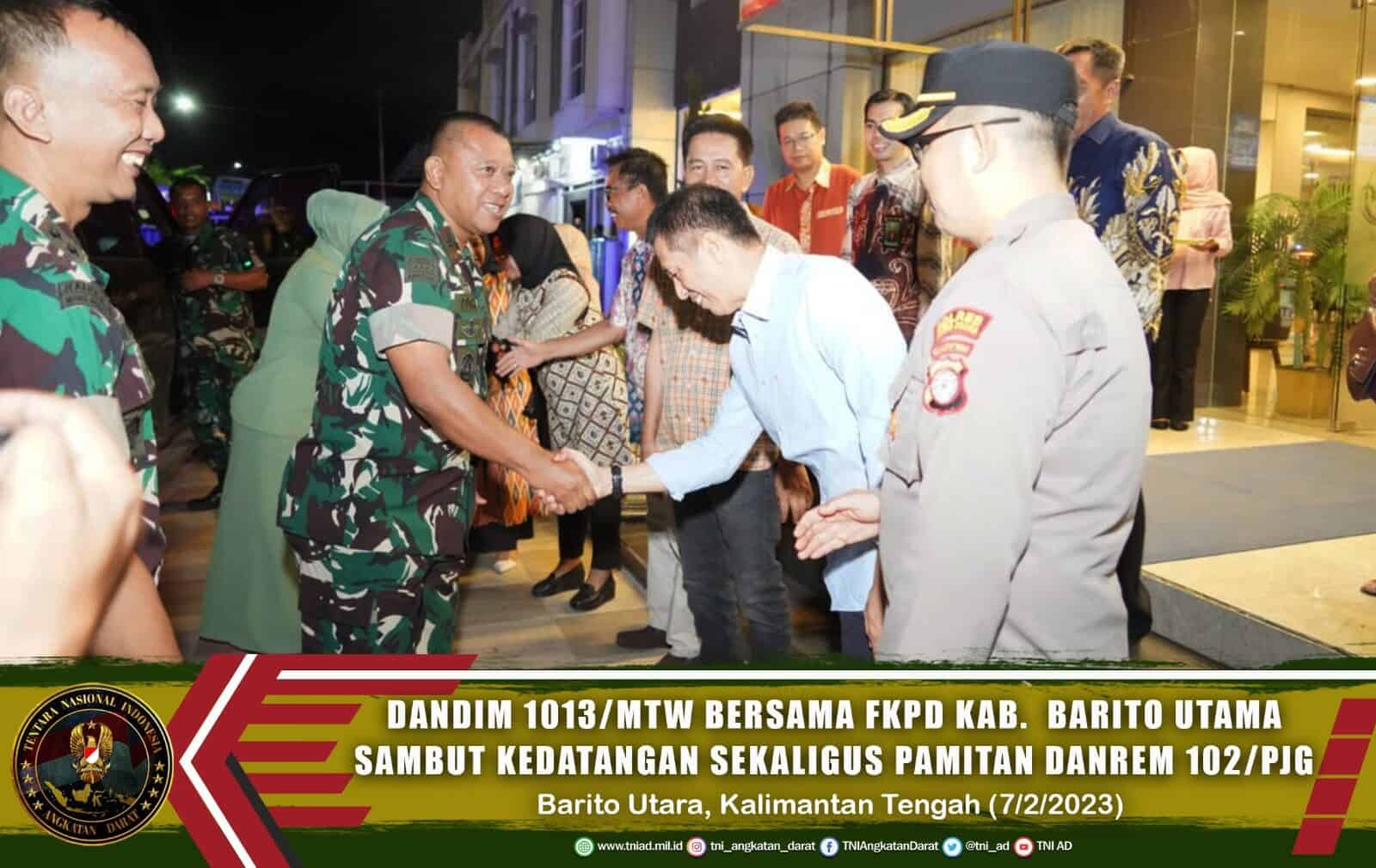 Dandim 1013/Mtw Bersama FKPD Kab. Barito Utara Sambut Kedatangan Sekaligus Pamitan Danrem 102/Pjg