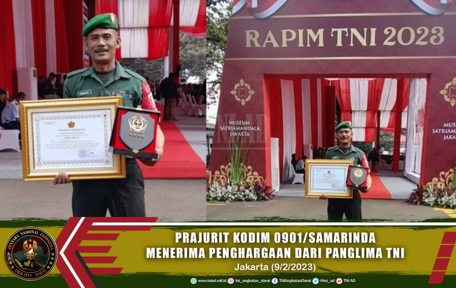 Prajurit Kodim 0901/Samarinda menerima Penghargaan dari Panglima TNI