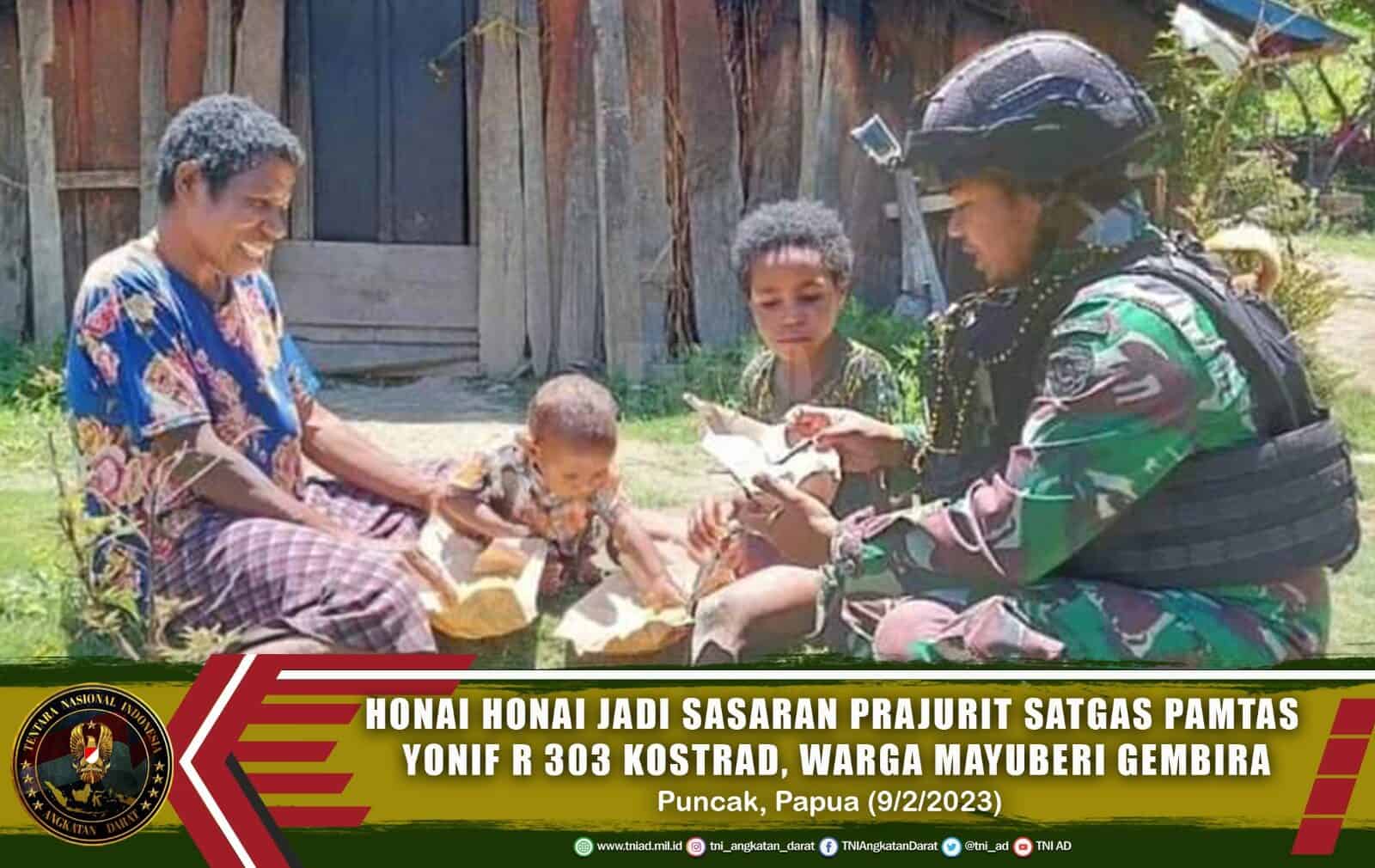 Honai Honai Jadi Sasaran Prajurit Satgas Pamtas Yonif R 303 Kostrad, Warga Mayuberi Gembira