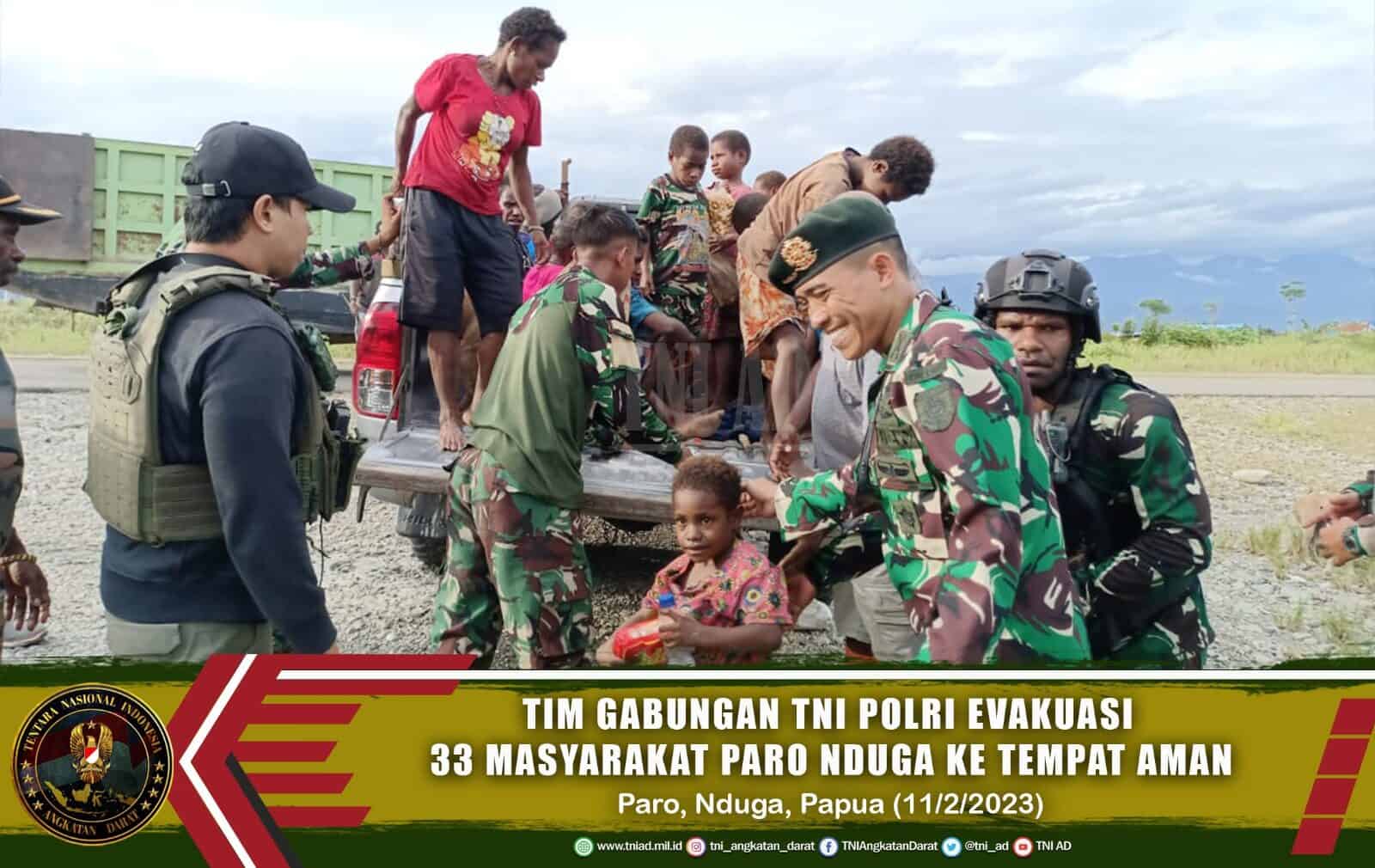 Tim Gabungan TNI Polri Evakuasi 33 Masyarakat Paro Nduga ke Tempat Aman