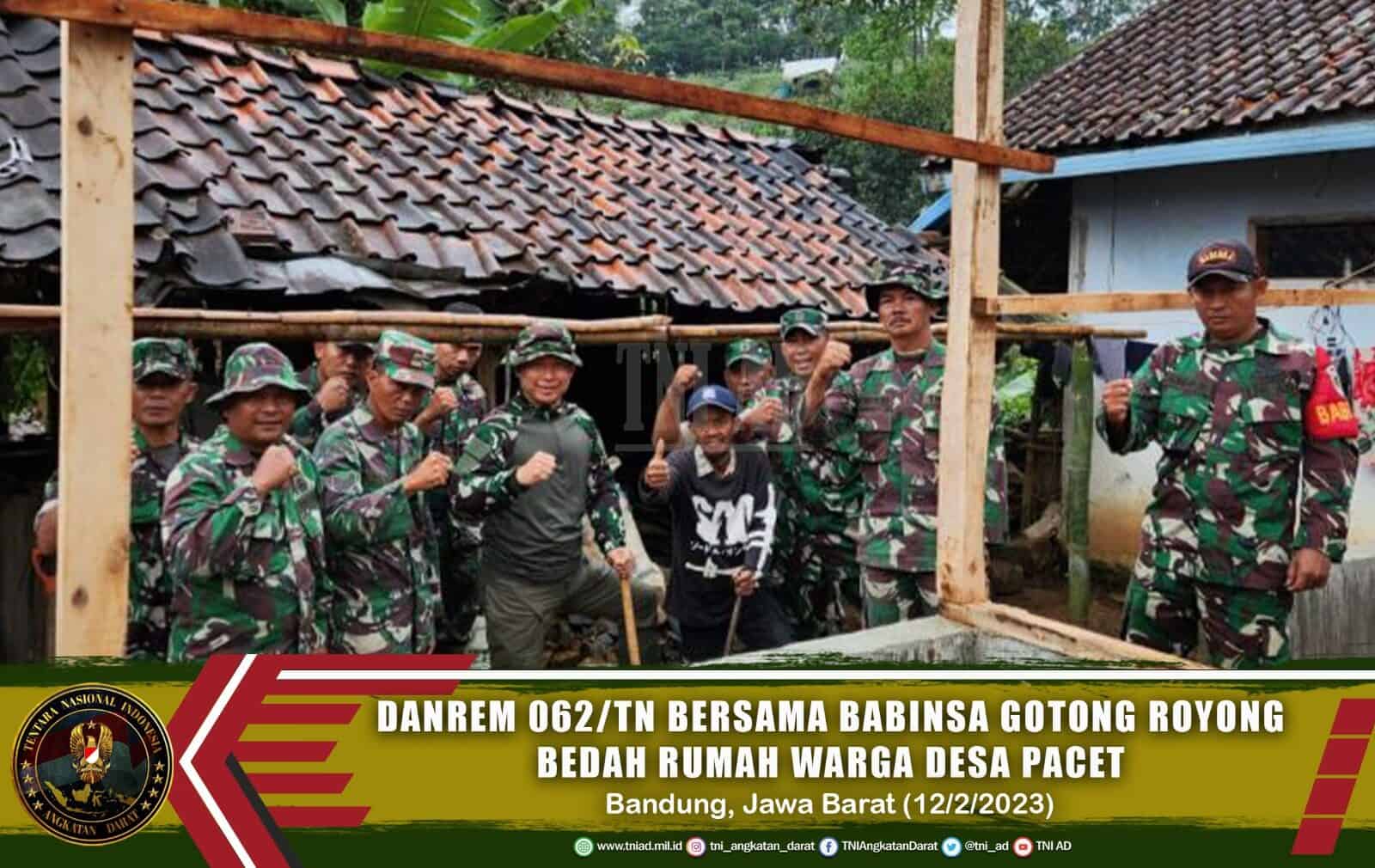 Danrem 062/Tn Bersama Babinsa Gotong Royong Bedah Rumah Warga Desa Pacet