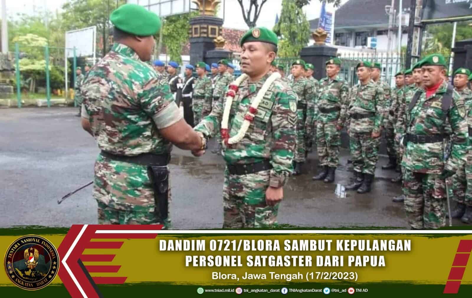 Dandim 0721/Blora Sambut Kepulangan Personel Satgaster dari Papua