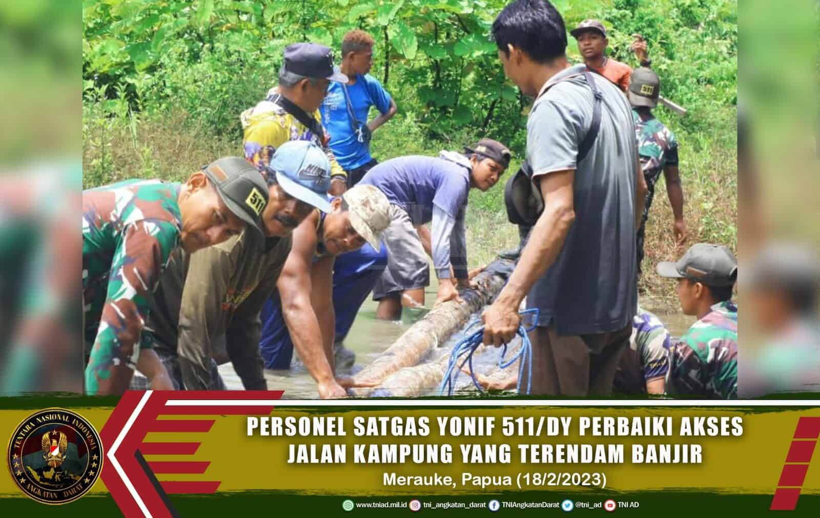Bantu Tingkatkan Ekonomi Warga, Satgas Yonif 511/DY Perbaiki Jalan Kampung di Papua