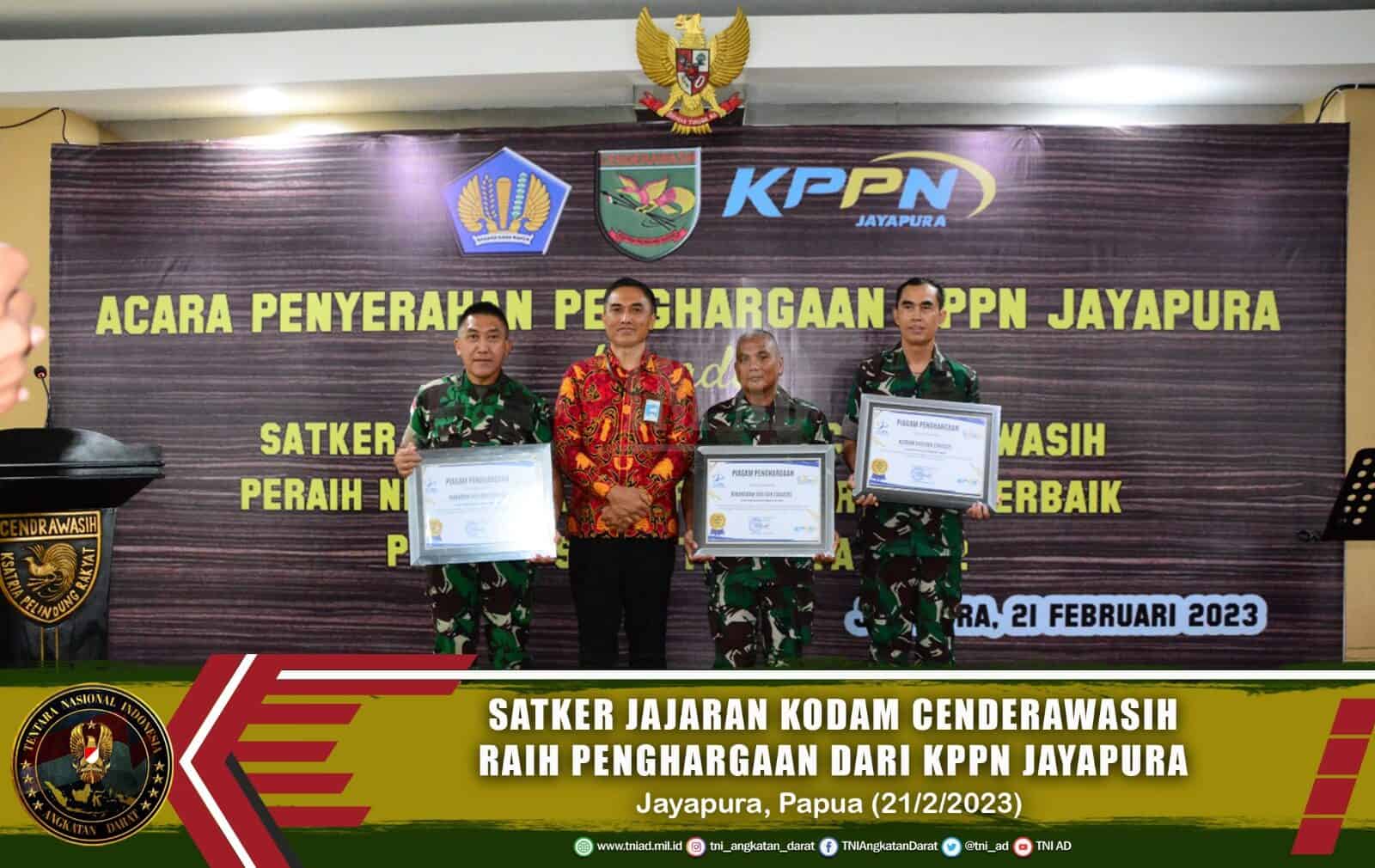 Satker Jajaran Kodam Cenderawasih Raih Penghargaan Dari KPPN Jayapura