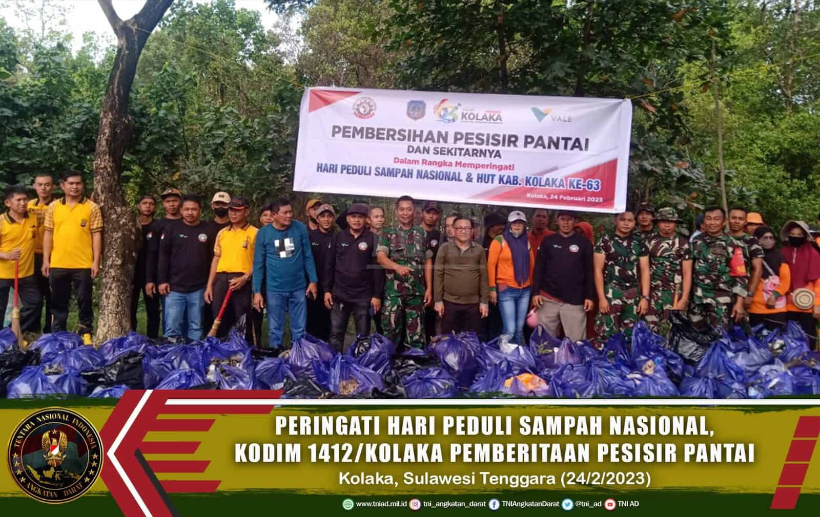 Peringati Hari Peduli Sampah Nasional, Kodim 1412/Kolaka, Melaksanakan Gotong Royong Pembersihan di Pesisir Pantai