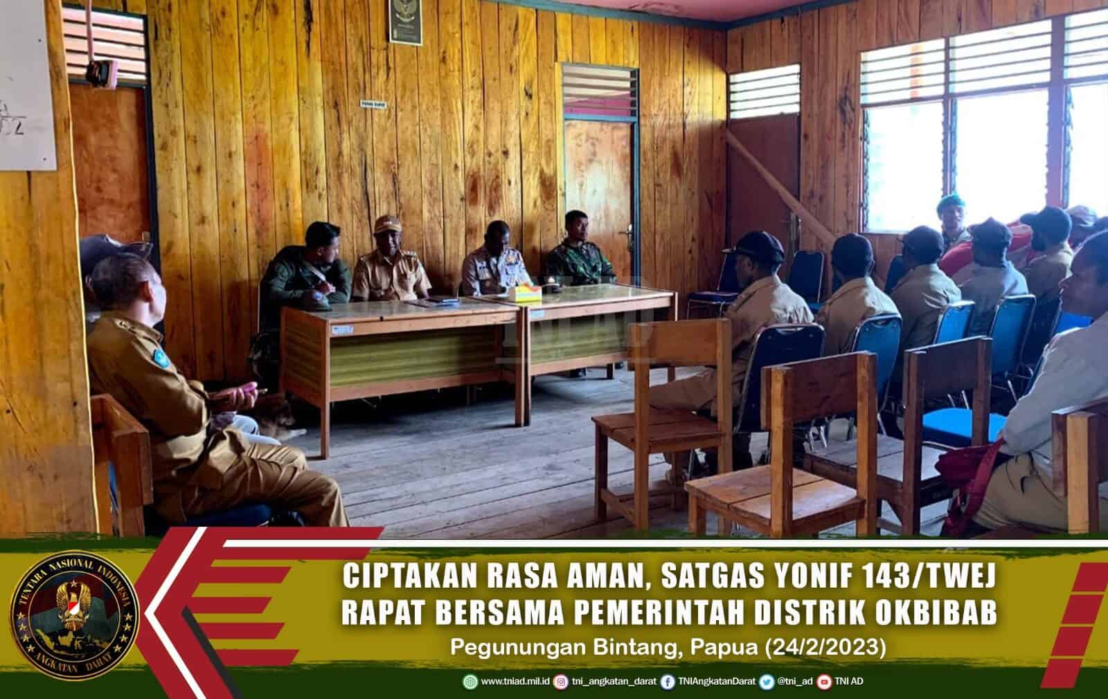 Ciptakan Rasa Aman Tertib Dan Damai, Satgas Yonif 143/TWEJ Ikuti Pertemuan Distrik Okbibab