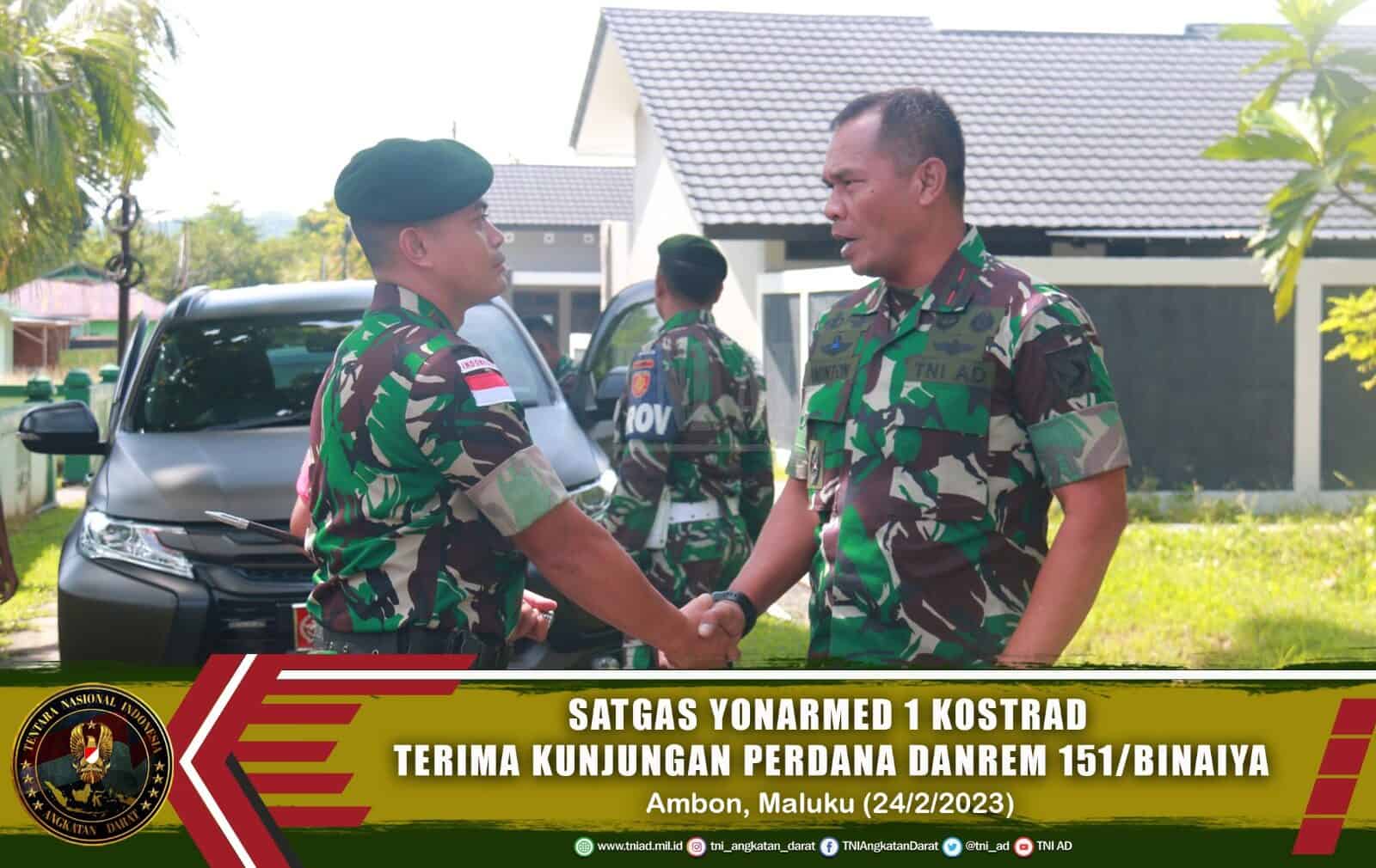 Satgas Yonarmed 1 Kostrad Terima Kunjungan Perdana Danrem 151/Binaiya