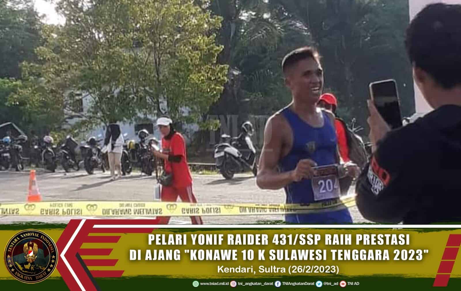 Pelari Yonif Para Raider 431/SSP Raih Prestasi di Ajang “Konawe 10 K Sulawesi Tenggara 2023”