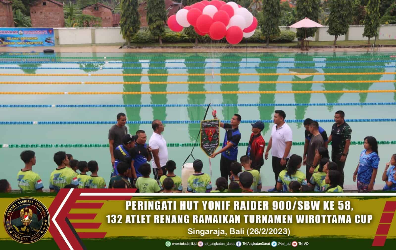 Peringati HUT Yonif Raider 900/SBW ke 58, 132 Atlet Renang Ramaikan Turnamen Wirottama Cup