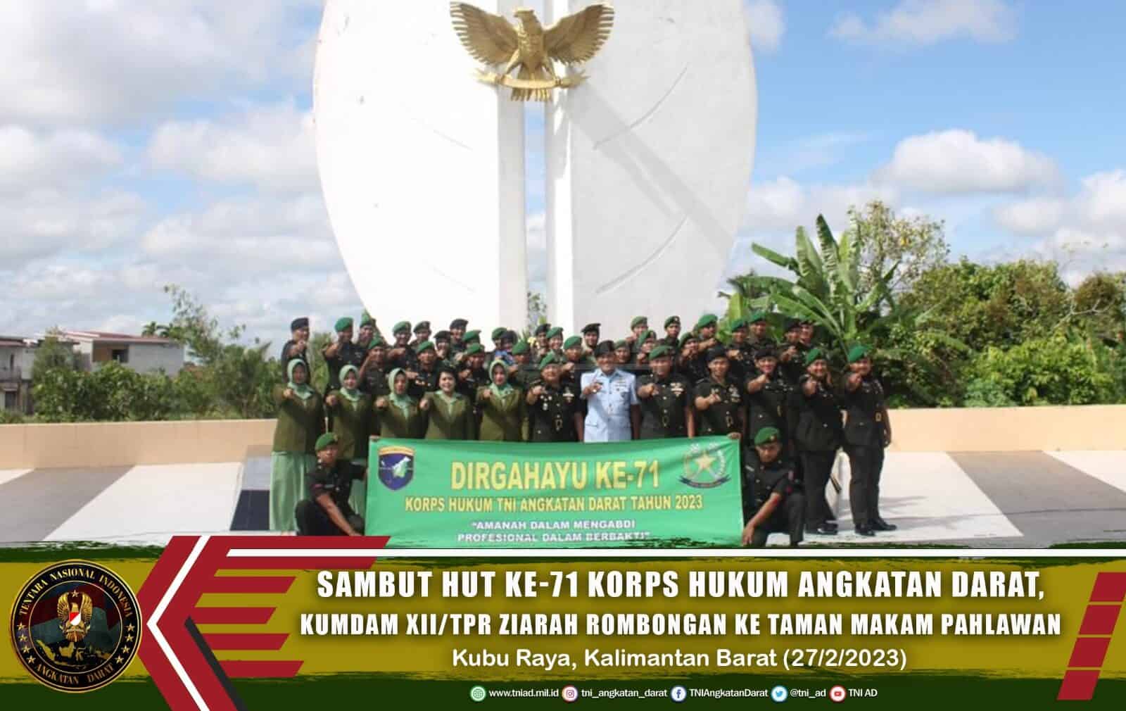 Sambut HUT ke-71 Korps Hukum Angkatan Darat, Kumdam XII/Tpr Ziarah Rombongan ke Taman Makam Pahlawan