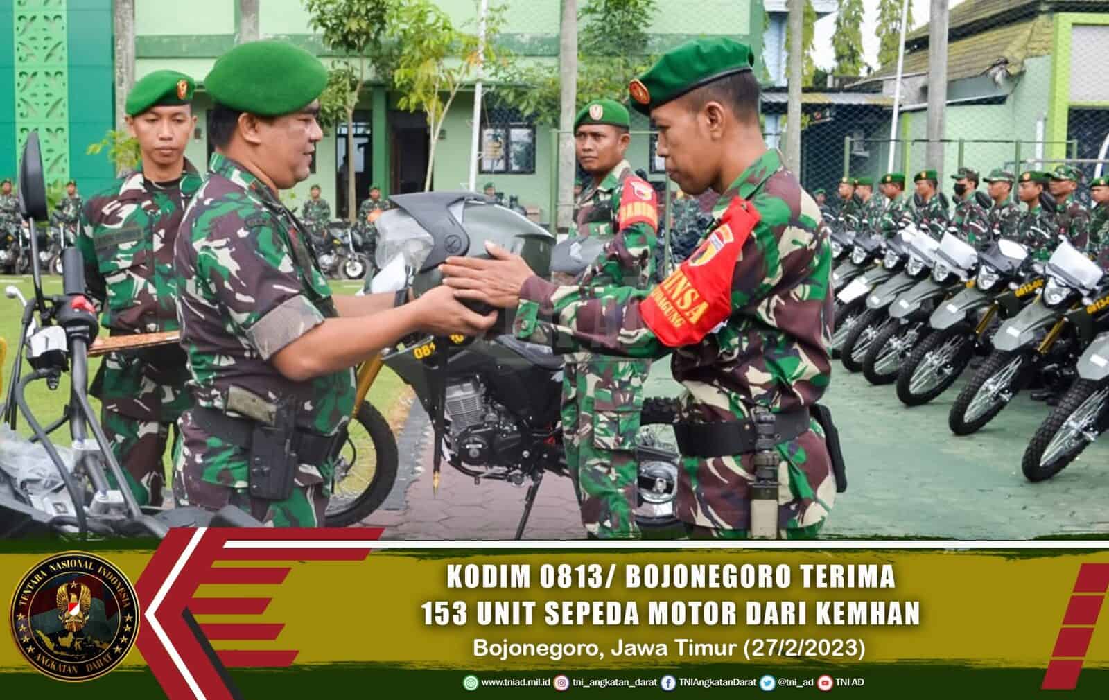 Kodim 0813/ Bojonegoro Terima 153 Unit Sepeda Motor dari Kemhan