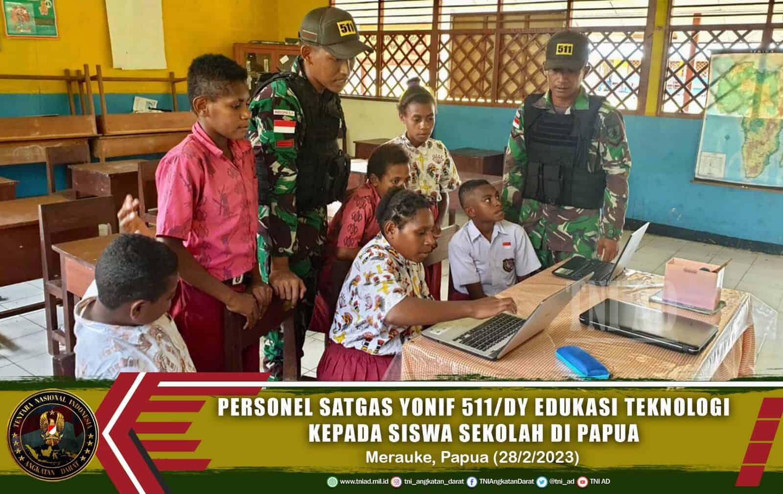 Personel Satgas Yonif 511/DY Edukasi Ilmu Pengetahuan dan Teknologi Kepada Anak-Anak Sekolah Di Papua