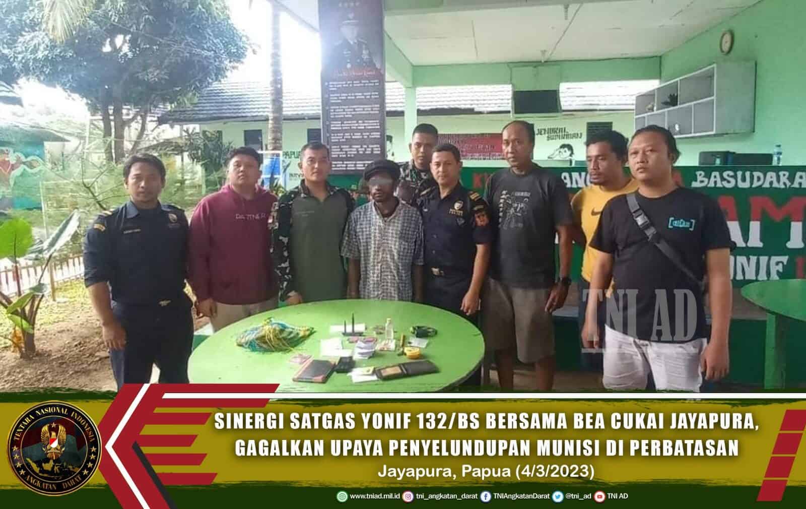 Sinergi Satgas Yonif 132/BS Bersama Bea Cukai Jayapura, Gagalkan Upaya Penyelundupan Munisi Di Perbatasan