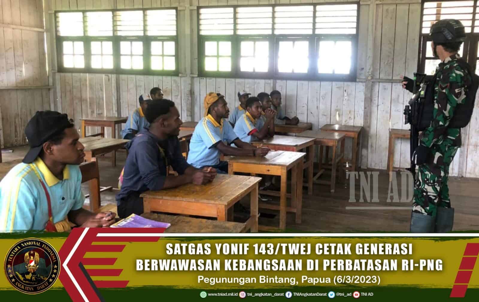 Satgas Yonif 143/TWEJ Cetak Generasi Berwawasan Kebangsaan Di Perbatasan RI-PNG