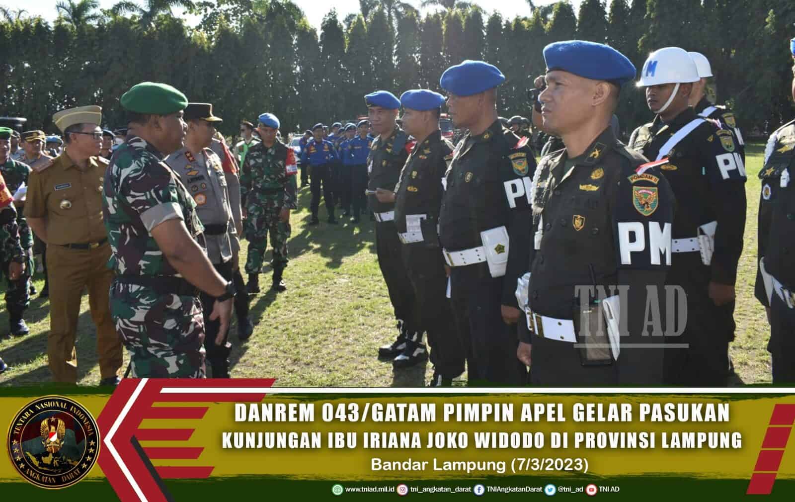 Danrem 043/Gatam Pimpin Apel Gelar Pasukan Kunjungan Ibu Iriana Joko Widodo di Provinsi Lampung