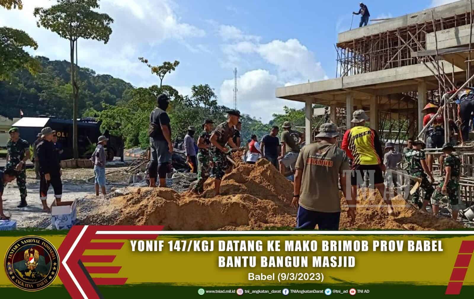 Yonif 147/KGJ Datang Ke Mako Brimob Prov Babel Bantu Bangun Masjid
