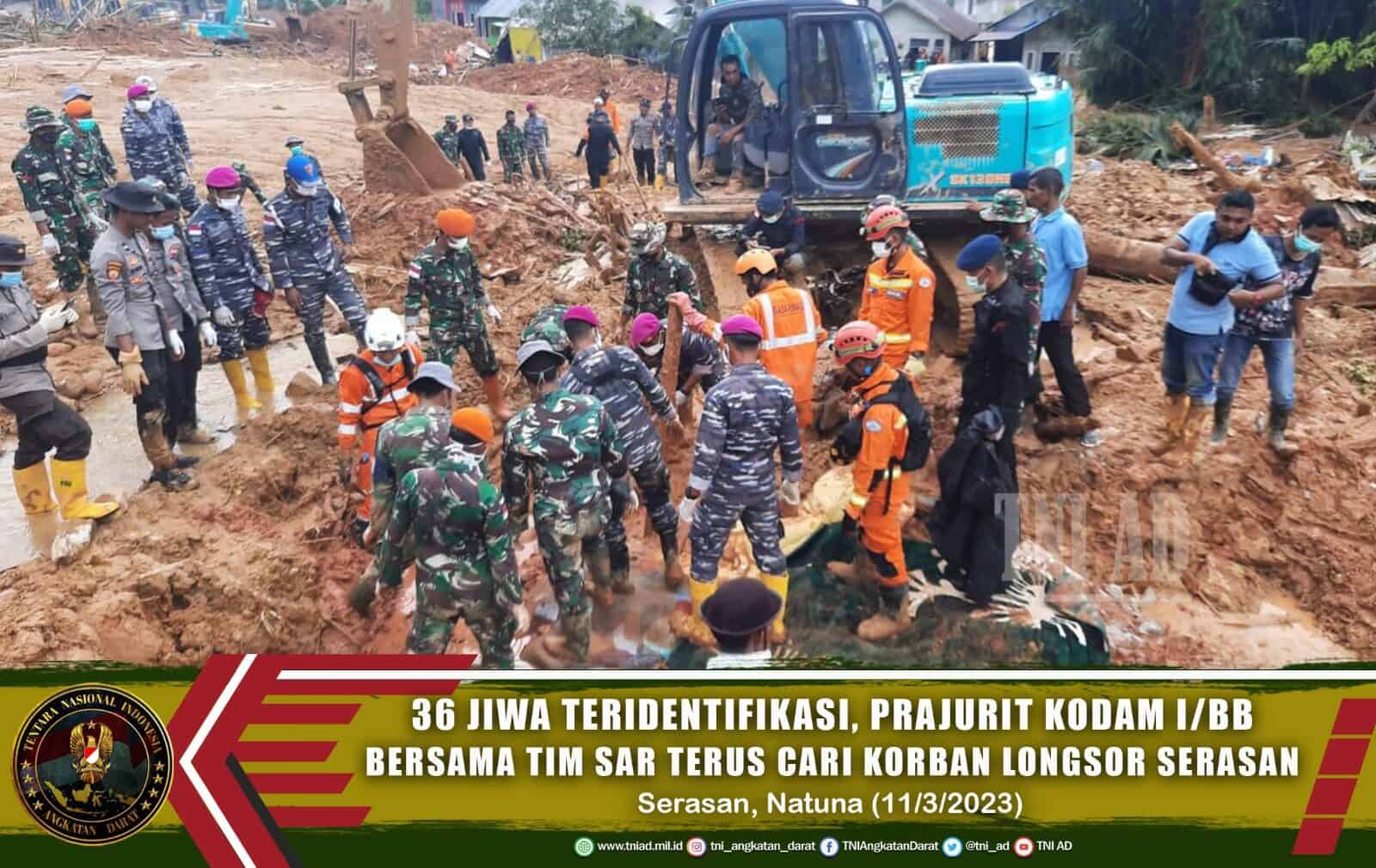 36 Jiwa Teridentifikasi, Prajurit Kodam I/BB Bersama Tim SAR Terus Cari Korban Longsor Serasan