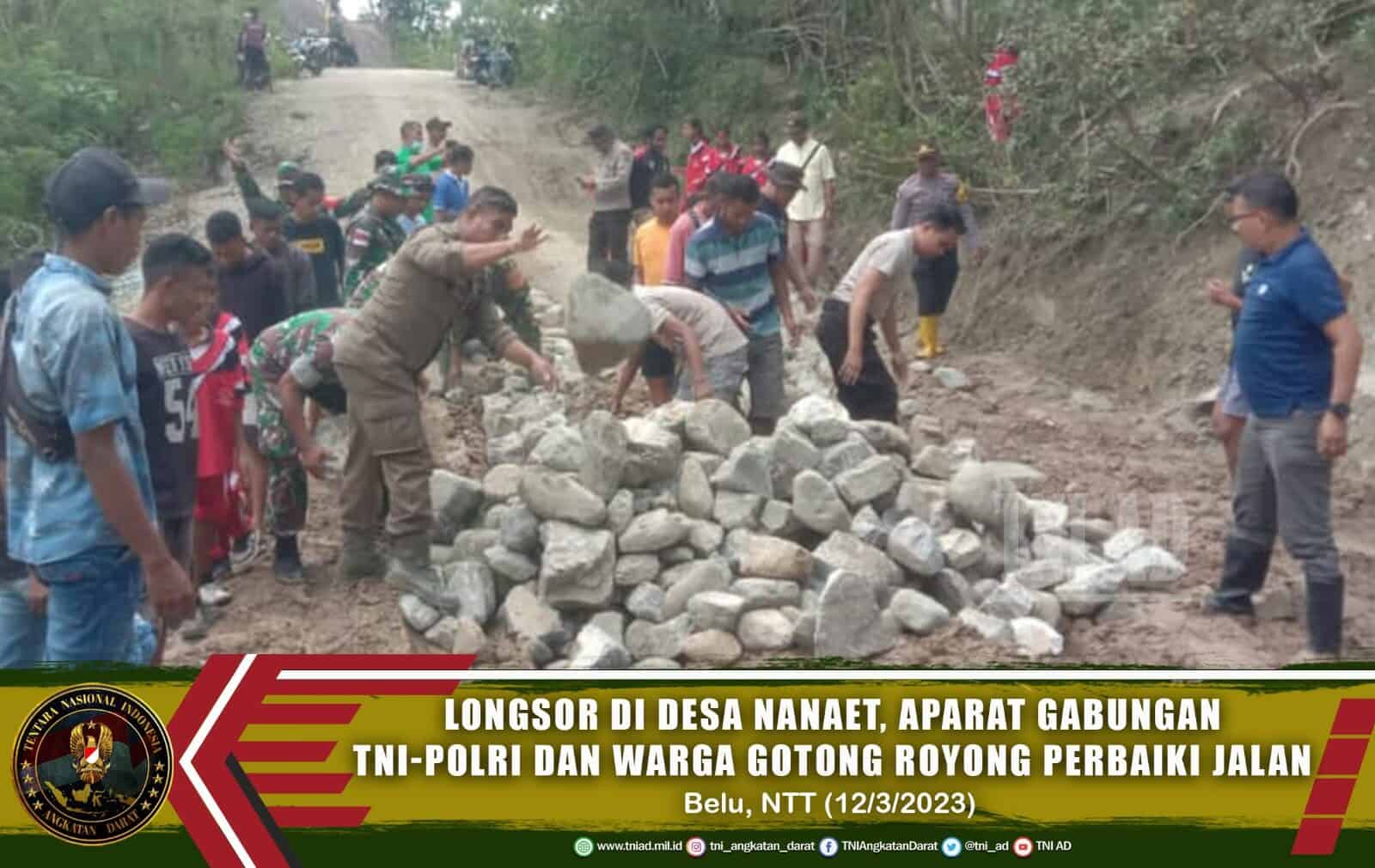 Longsor di Desa Nanaet, Aparat Gabungan TNI-Polri dan Warga Gotong Royong Perbaiki Jalan