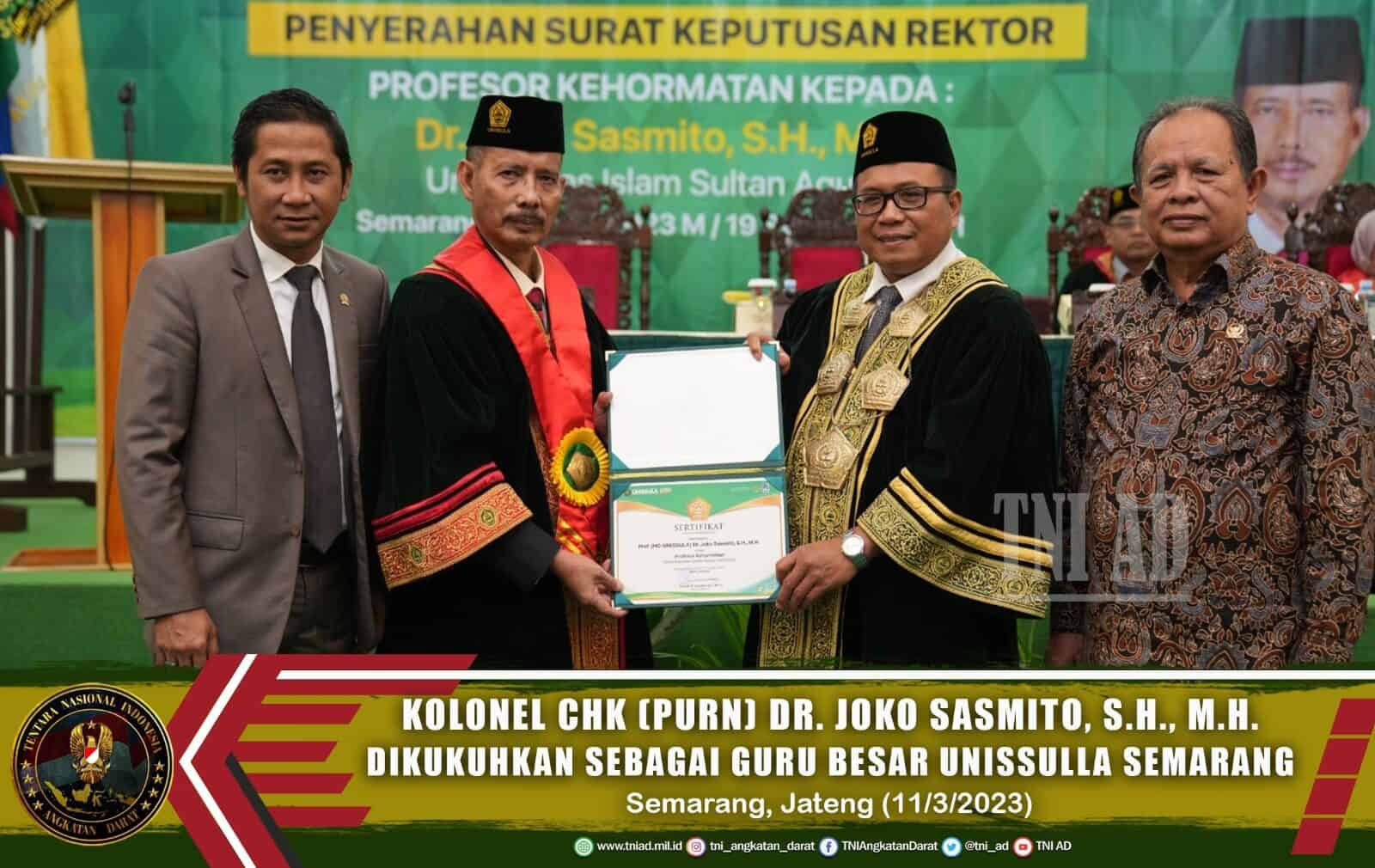 Kolonel Chk (Purn) Dr. Joko Sasmito, S.H., M.H. Dikukuhkan Sebagai Guru Besar Unisulla Semarang