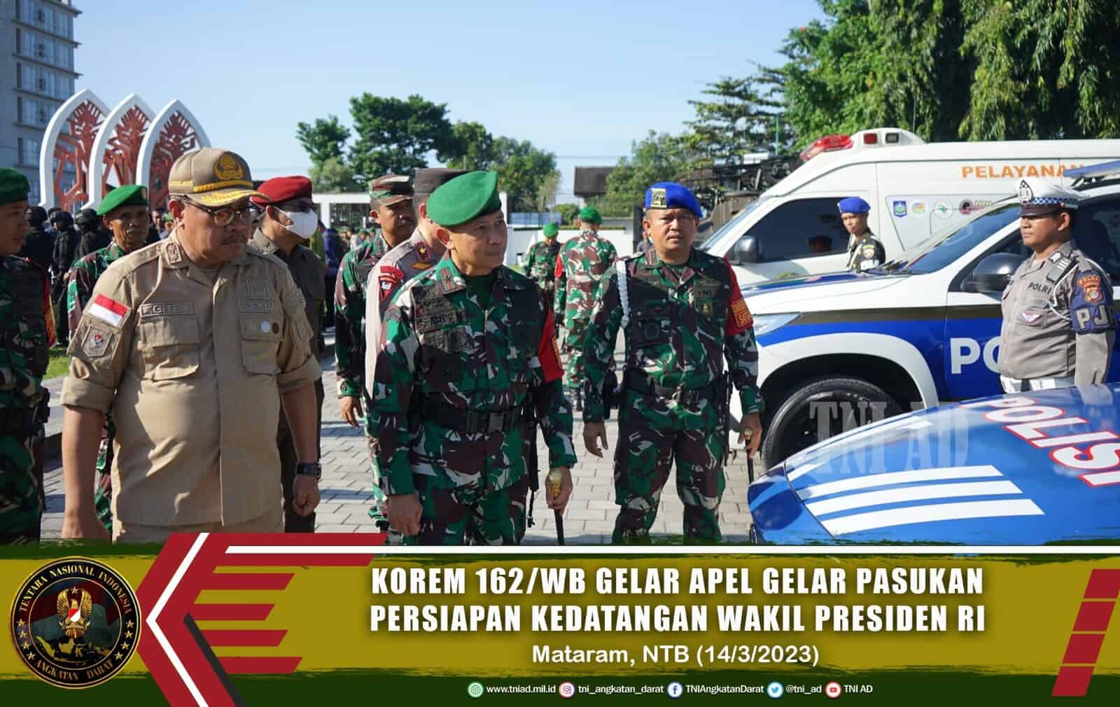 Korem 162/WB Gelar Apel Gelar Pasukan Persiapan Kedatangan Wakil Presiden RI