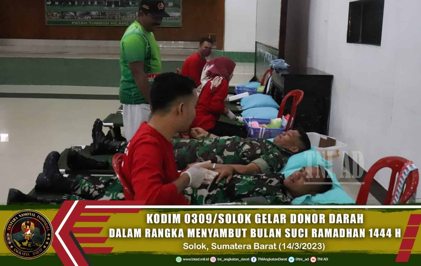 Kodim 0309/Solok Gelar Donor Darah Dalam Rangka Menyambut Bulan Suci Ramadhan 1444 H