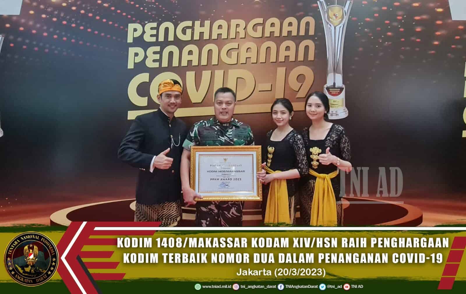 Kodim 1408/Makassar Kodam XIV/Hsn Raih Penghargaan Kodim Terbaik Nomor Dua dalam Penanganan Covid-19