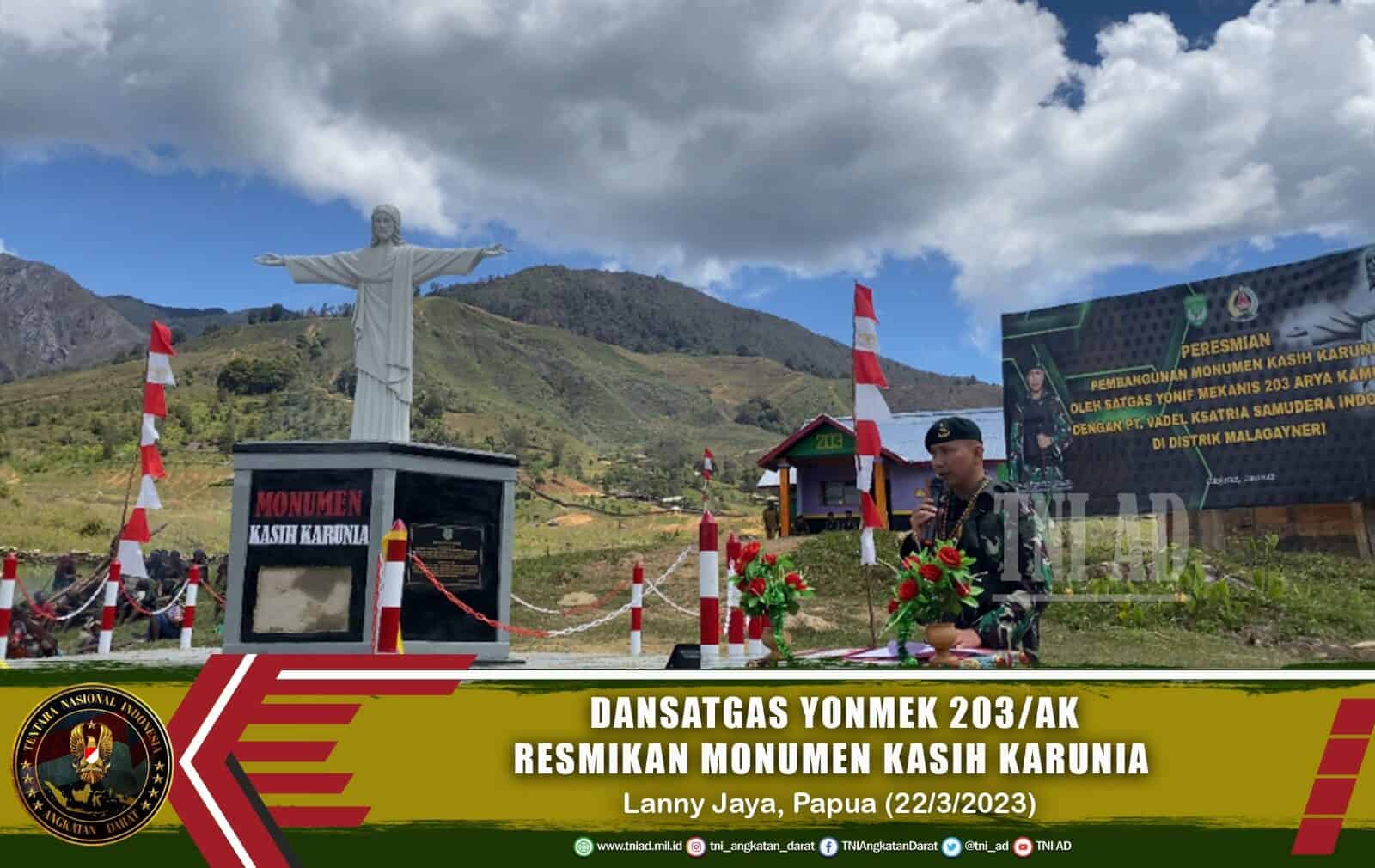 Dansatgas Yonmek 203/AK Resmikan Monumen Kasih Karunia di Distrik Malagayneri