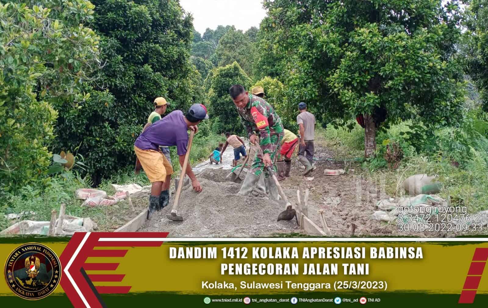 Dandim 1412/Kolaka Apresiasi Babinsa Bersama Masyarakat Karya Bakti Pengecoran Jalan Tani