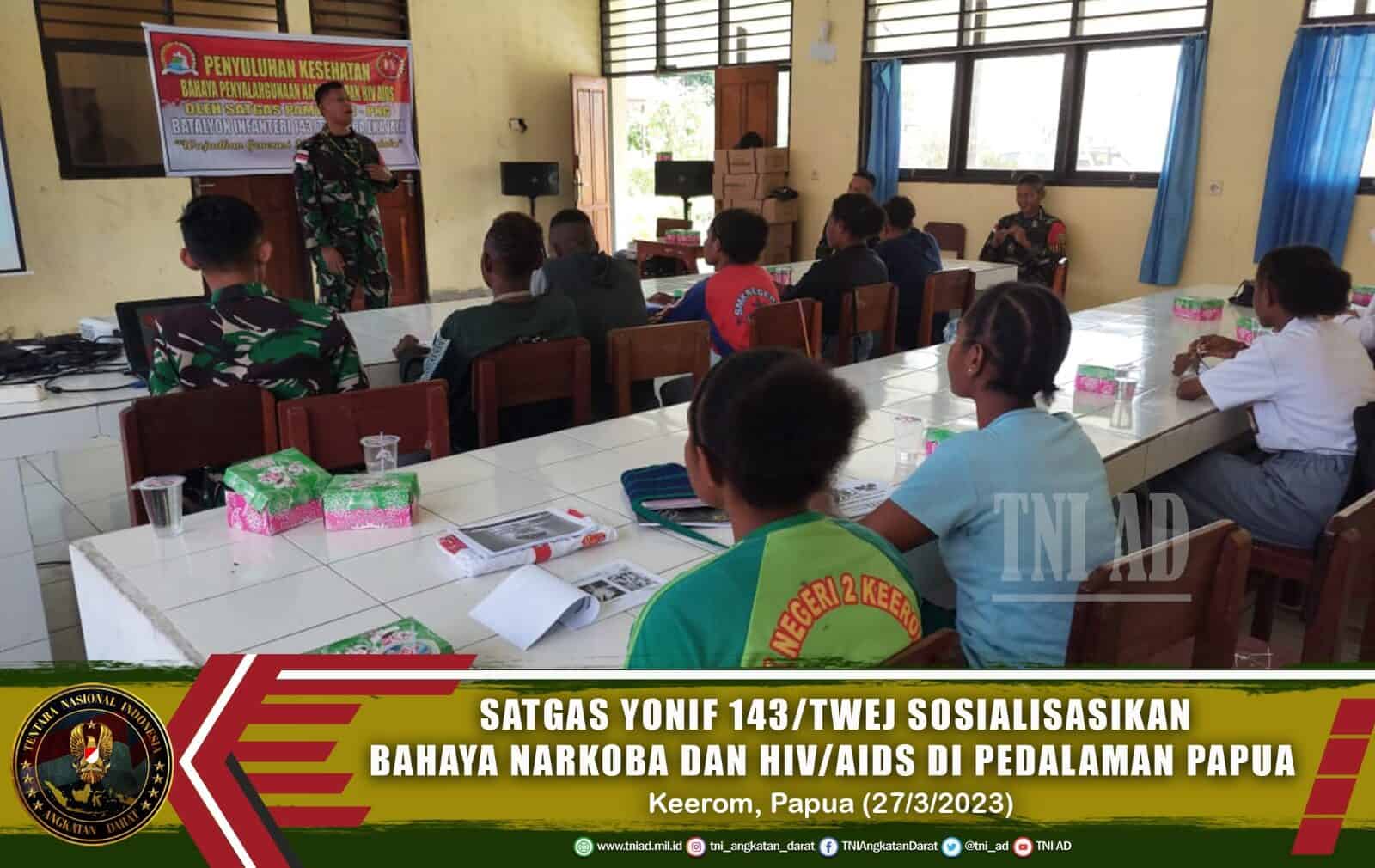 Satgas Yonif 143/TWEJ Sosialisasikan Bahaya Narkoba dan HIV AIDS Kepada Generasi Muda Pedalaman Papua