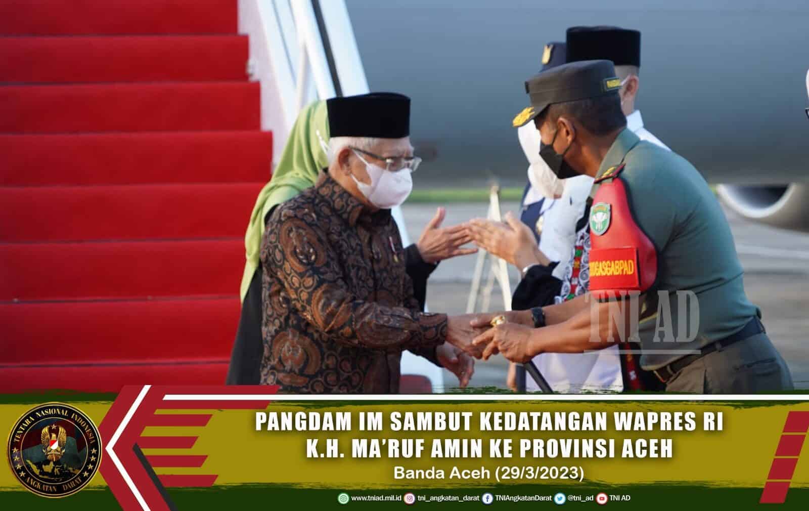 Pangdam IM Sambut Kedatangan Wapres Republik Indonesia K.H. Ma’ruf Amin ke Provinsi Aceh