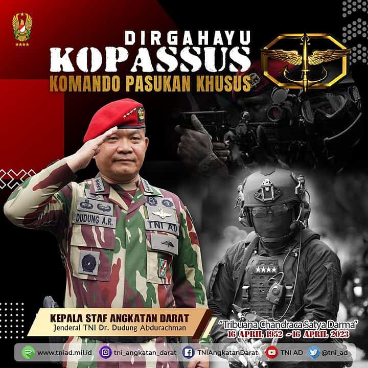 Dirgahayu Komando Pasukan Khusus “Tribuana Chandraca Satya Darma” 16 April 1952 – 16 April 2023