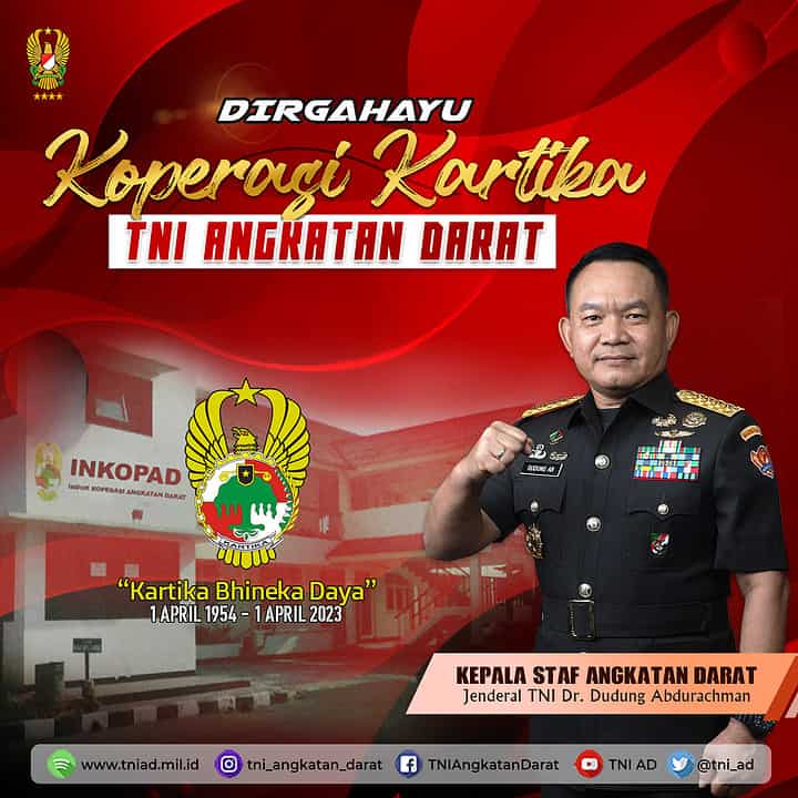 Dirgahayu Koperasi Kartika TNI AD “Kartika Bhineka Daya” 1 April 1954 – 1 April 2023