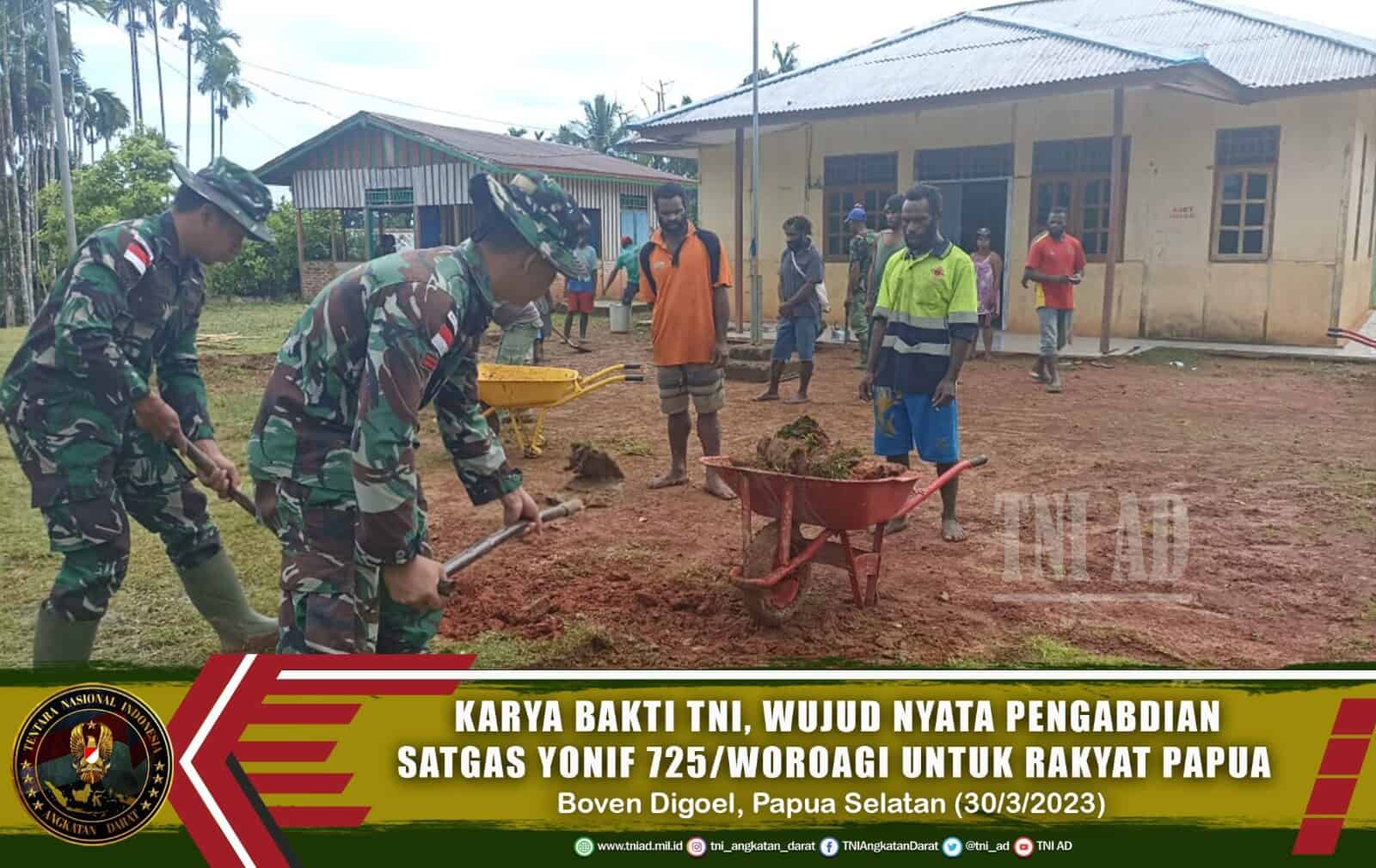 Karya Bakti TNI Wujud Nyata Pengabdian Prajurit Satgas Pamtas Yonif 725/Woroagi Untuk Rakyat di Perbatasan