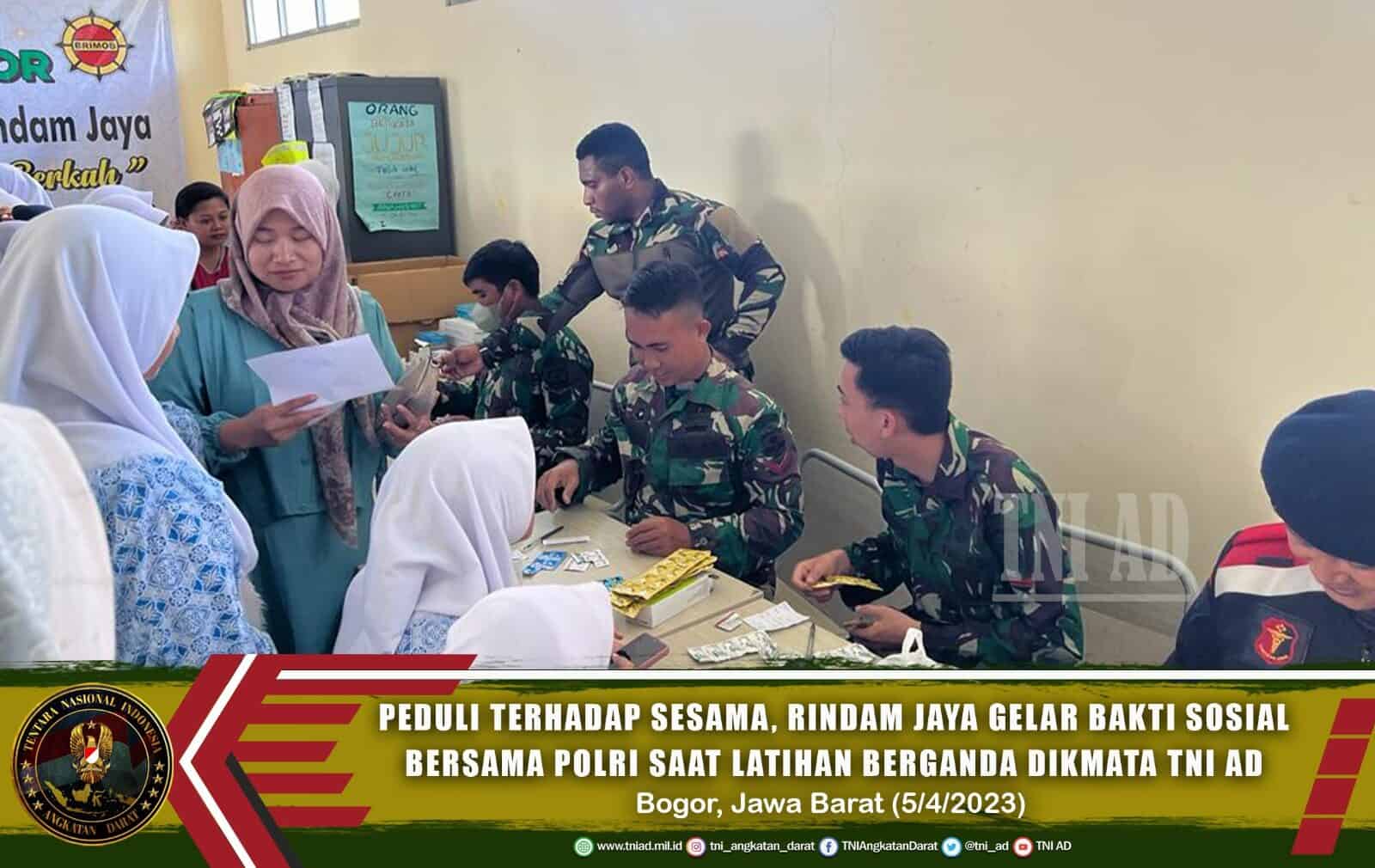 Peduli Terhadap Sesama, Rindam Jaya Gelar Bakti Sosial Bersama Polri Saat Latihan Berganda Dikmata TNI AD
