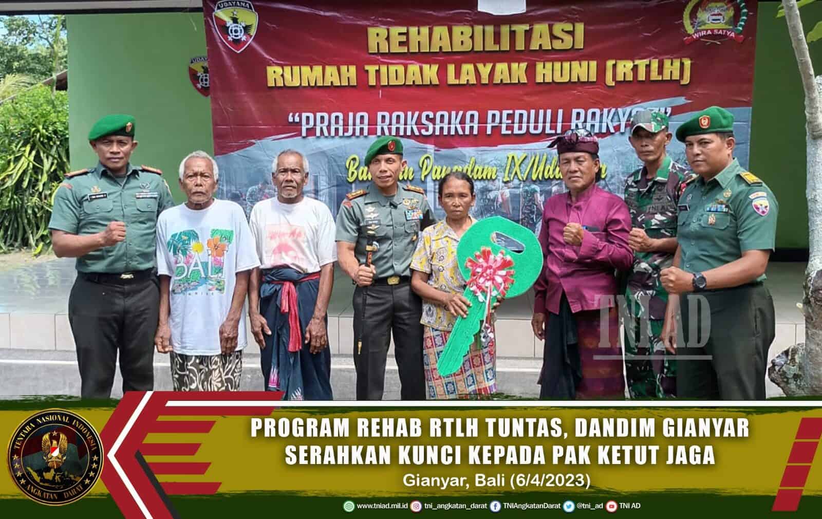 Program Rehab RTLH Tuntas, Dandim Gianyar Serahkan Kunci kepada Pak Ketut Jaga