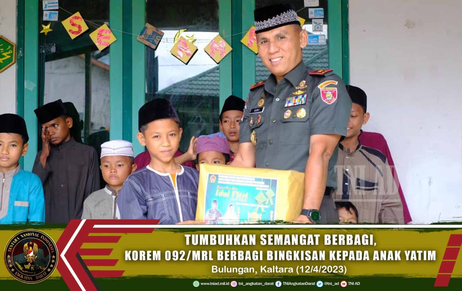 Tumbuhkan Semangat Berbagi, Korem 092/Mrl Berbagi Bingkisan Kepada Anak Yatim