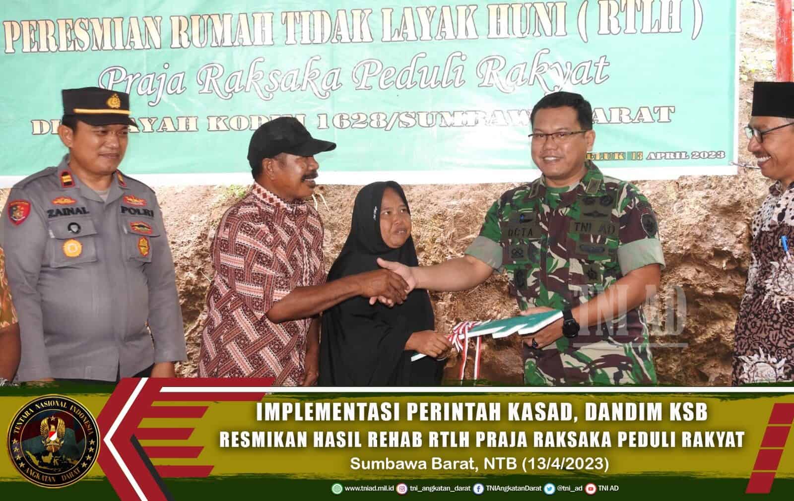 Implementasi Perintah Kasad, Dandim KSB Resmikan Hasil Rehab RTLH Praja Raksaka Peduli Rakyat