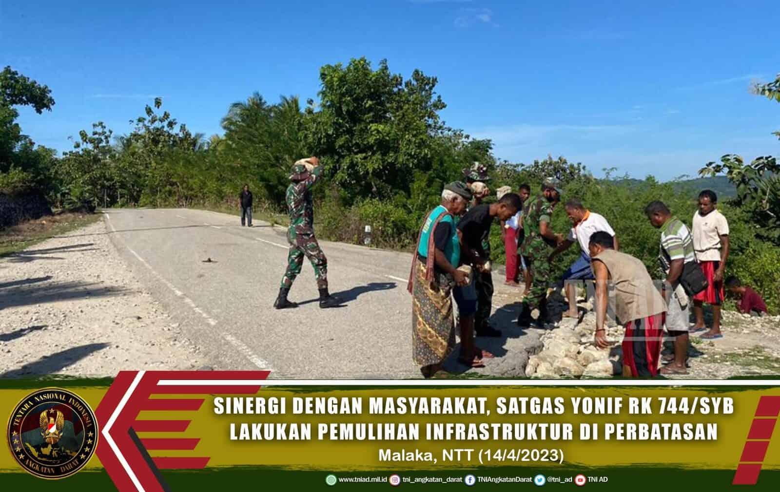 Sinergi Dengan Masyarakat, Satgas Yonif RK 744/SYB Lakukan Pemulihan Infrastruktur di Perbatasan