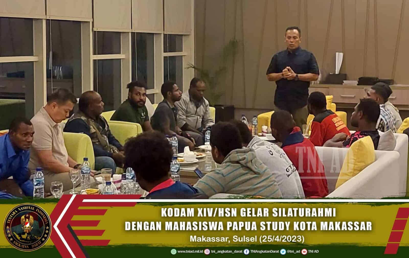 Rajut Tali Persaudaraan, Kodam XIV/Hsn Gelar Silaturahmi dengan Mahasiswa Papua Study Kota Makassar