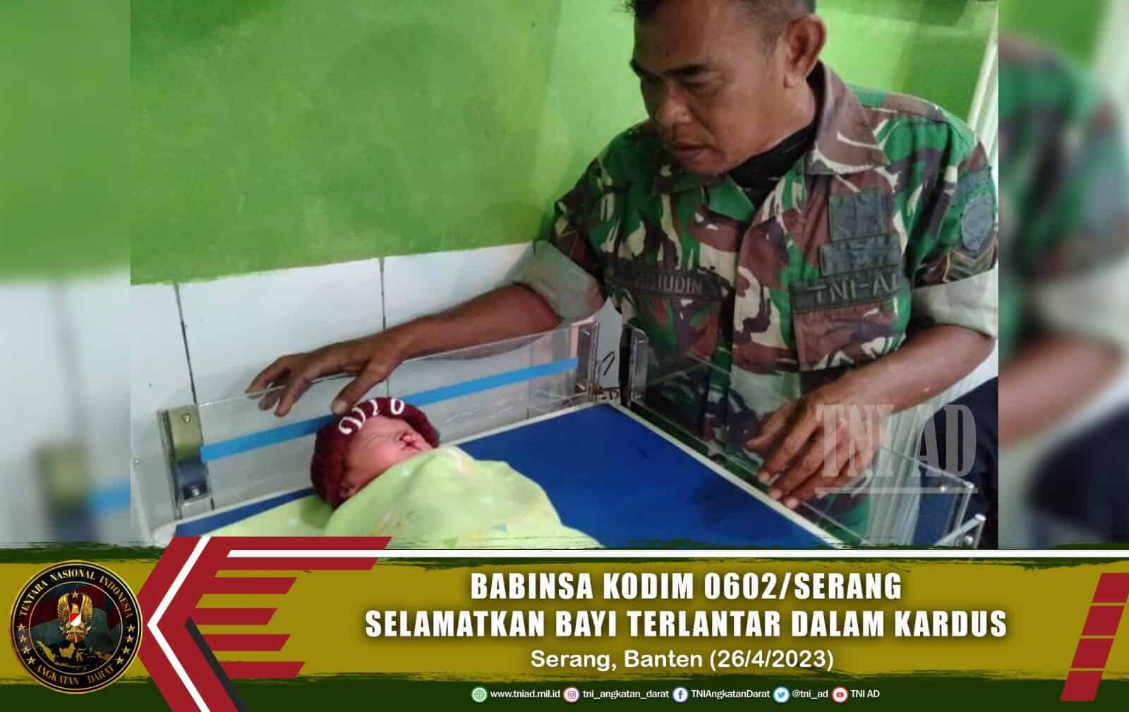 Babinsa Kodim 0602/Serang Selamatkan Bayi Terlantar Dalam Kardus