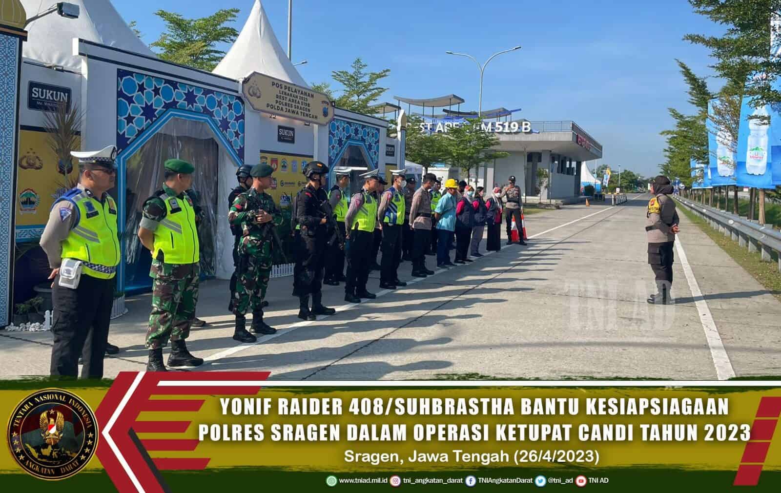 Yonif Raider 408/Suhbrastha Bantu Kesiapsiagaan Polres Sragen Dalam Operasi Ketupat Candi Tahun 2023