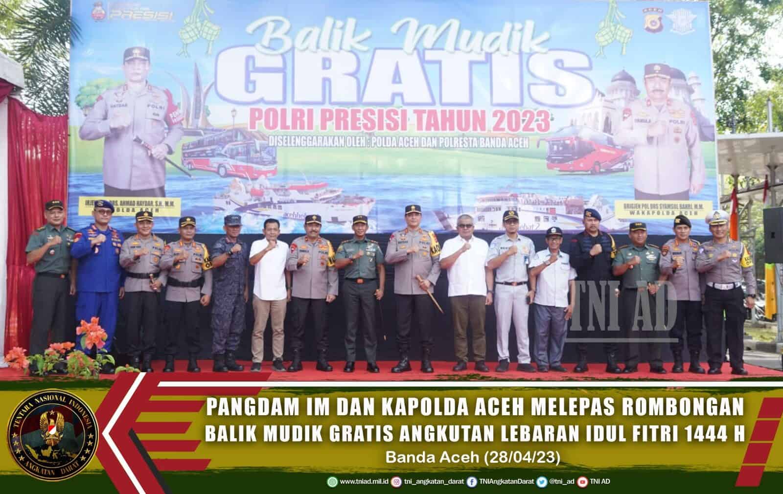Penuh Keakraban, Pangdam IM dan Kapolda Aceh Melepas Rombongan Balik Mudik Gratis Angkutan Lebaran Idul Fitri 1444 H