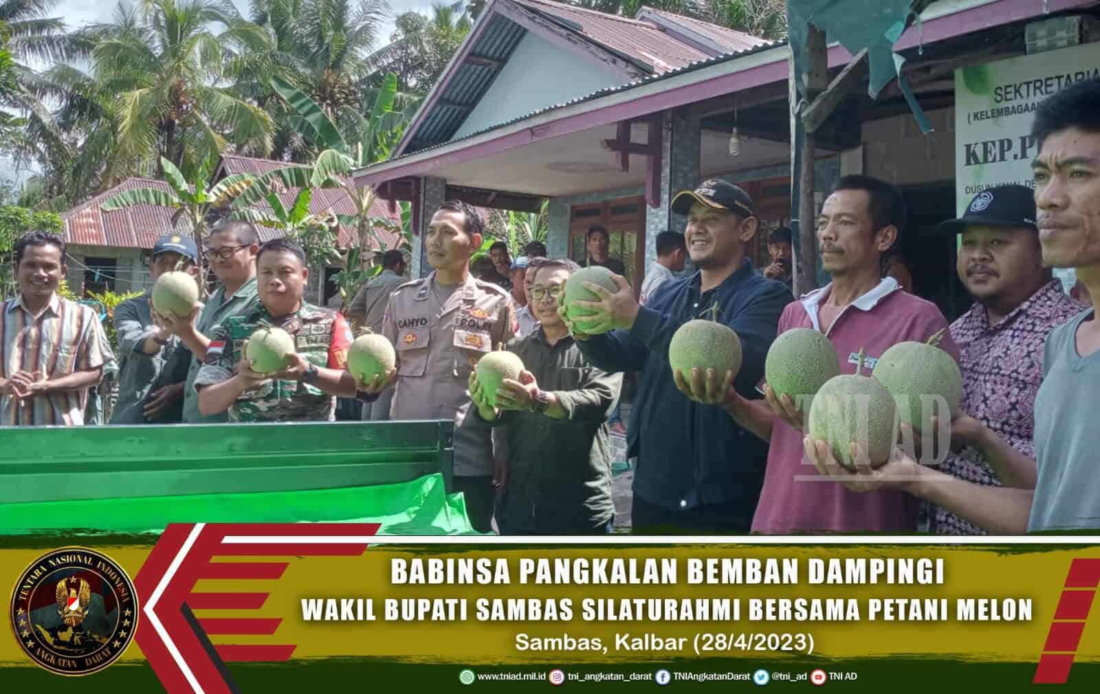 Babinsa Pangkalan Bemban Dampingi Wakil Bupati Sambas Silaturahmi Bersama Petani Melon