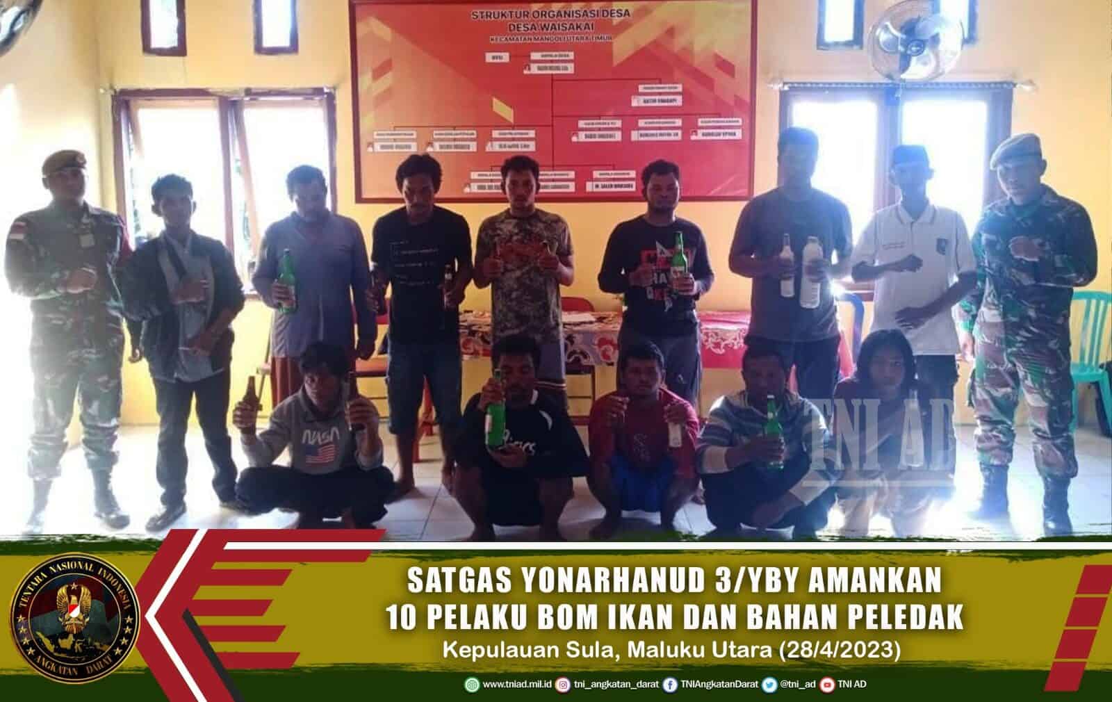 Satgas Yonarhanud 3/YBY Amankan 10 Pelaku Bom Ikan dan Bahan Peledak