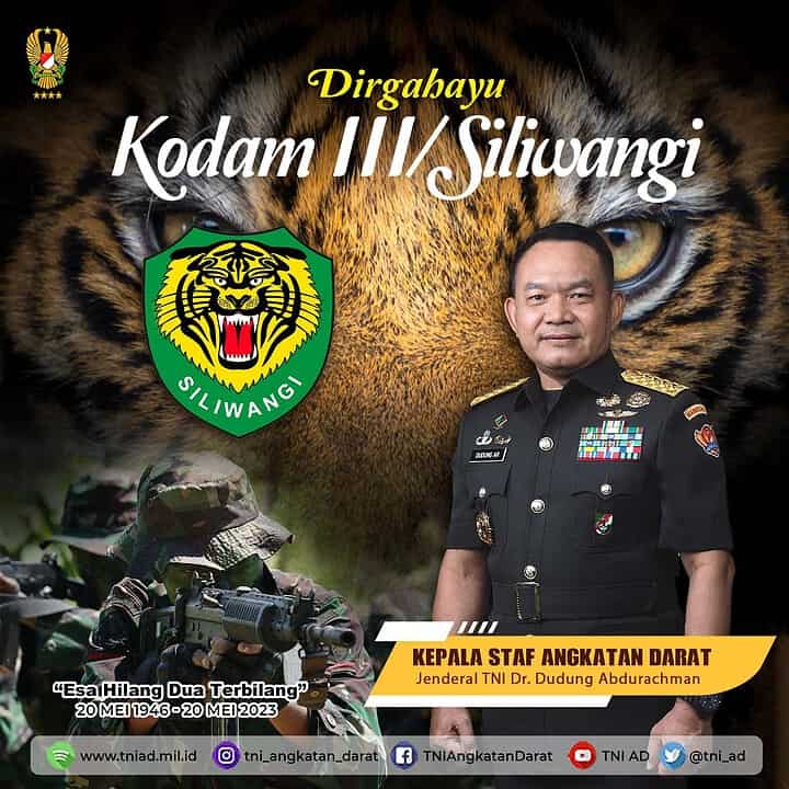 Dirgahayu Kodam III/Siliwangi "Esa Hilang Dua Terbilang" 20 Mei 1946 - 20 Mei 2023